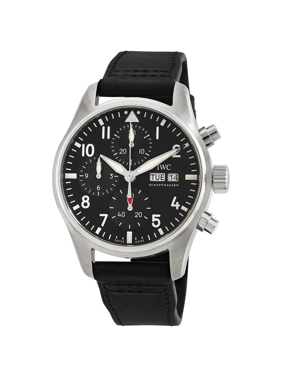Мужские часы IWC Pilots Chronograph Automatic с черным циферблатом IW388111