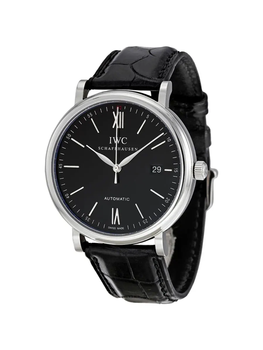 Мужские часы IWC Portofino Automatic с черным циферблатом и черным кожаным ремешком 3565-02