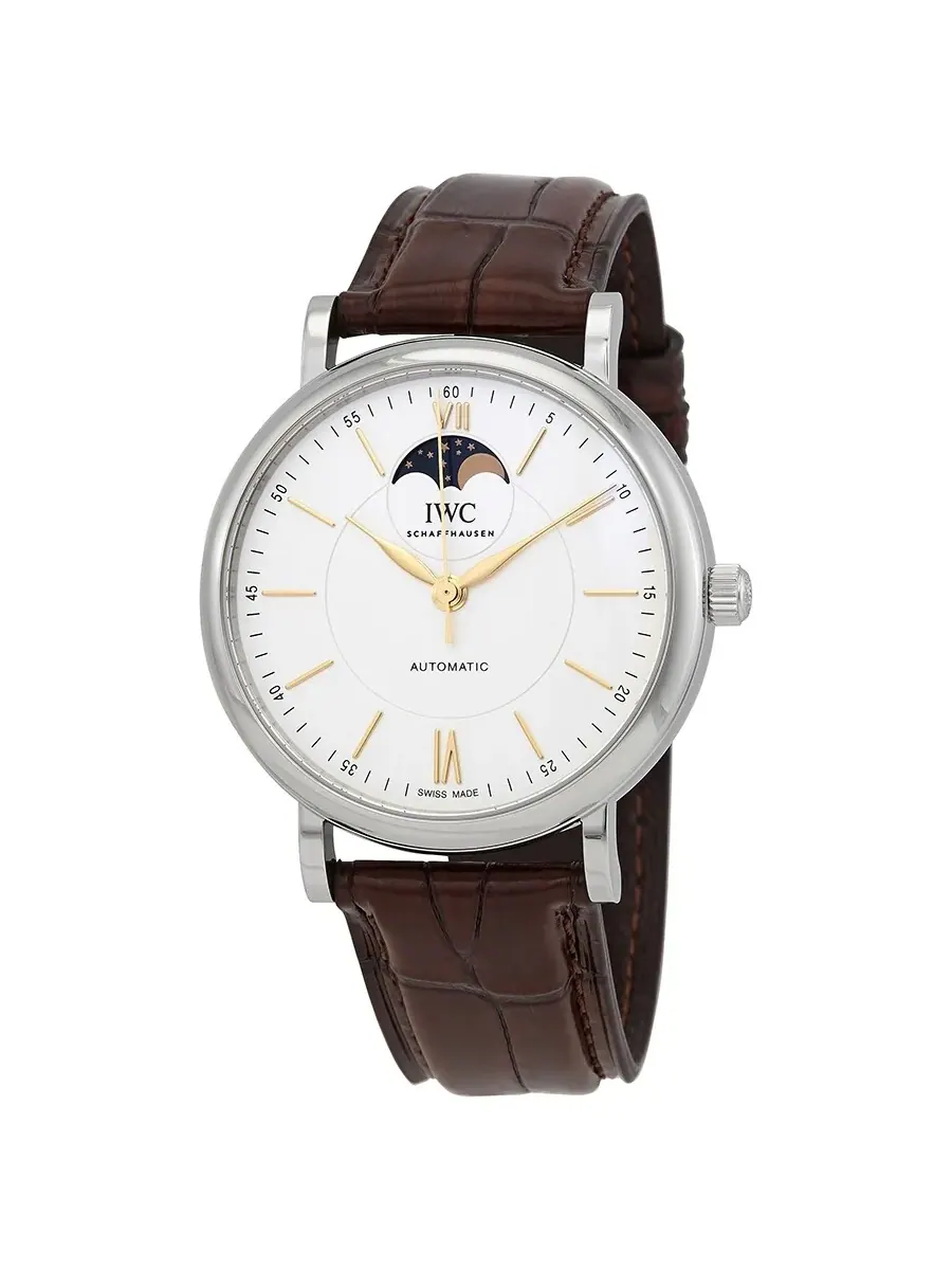 Мужские автоматические часы IWC Portofino Moon Phase с серебристым циферблатом IW459401