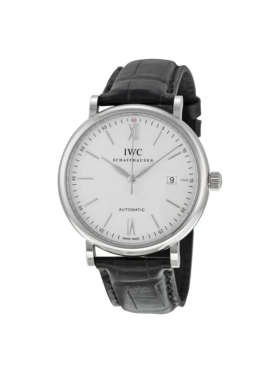Мужские часы IWC Portofino Automatic с серебристым циферблатом и черным кожаным ремешком 3565-01