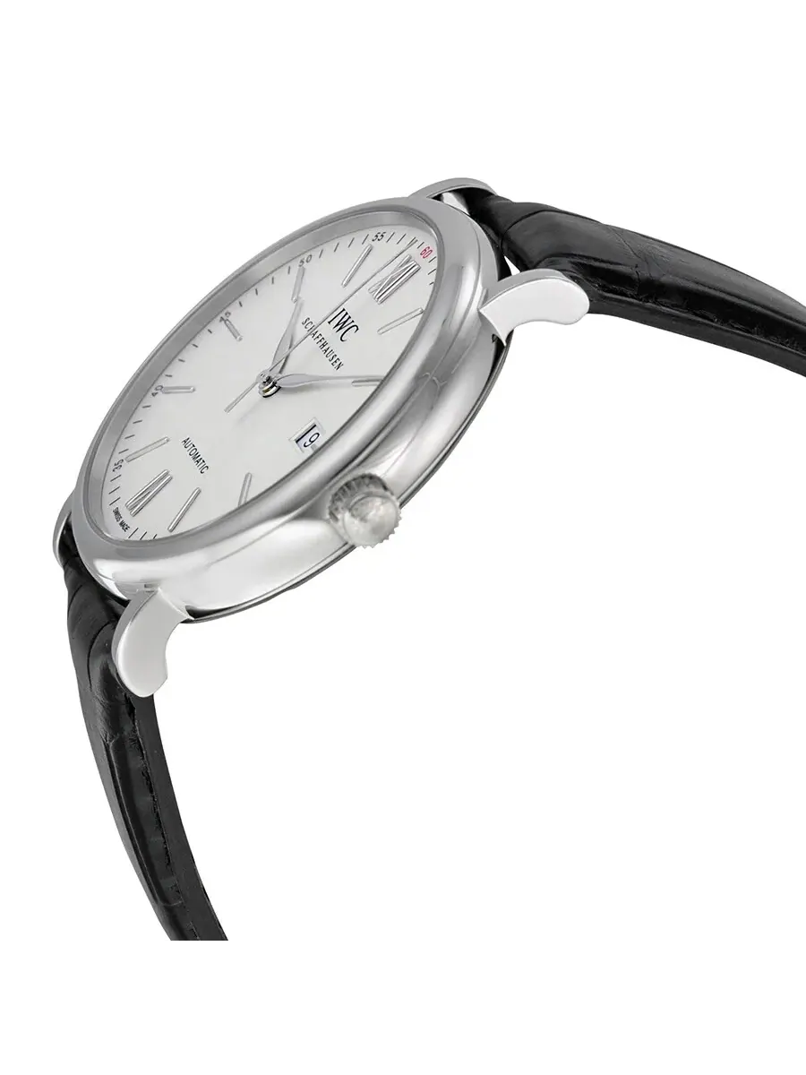 Мужские часы IWC Portofino Automatic с серебристым циферблатом и черным кожаным ремешком 3565-01 — изображение 2 из 4