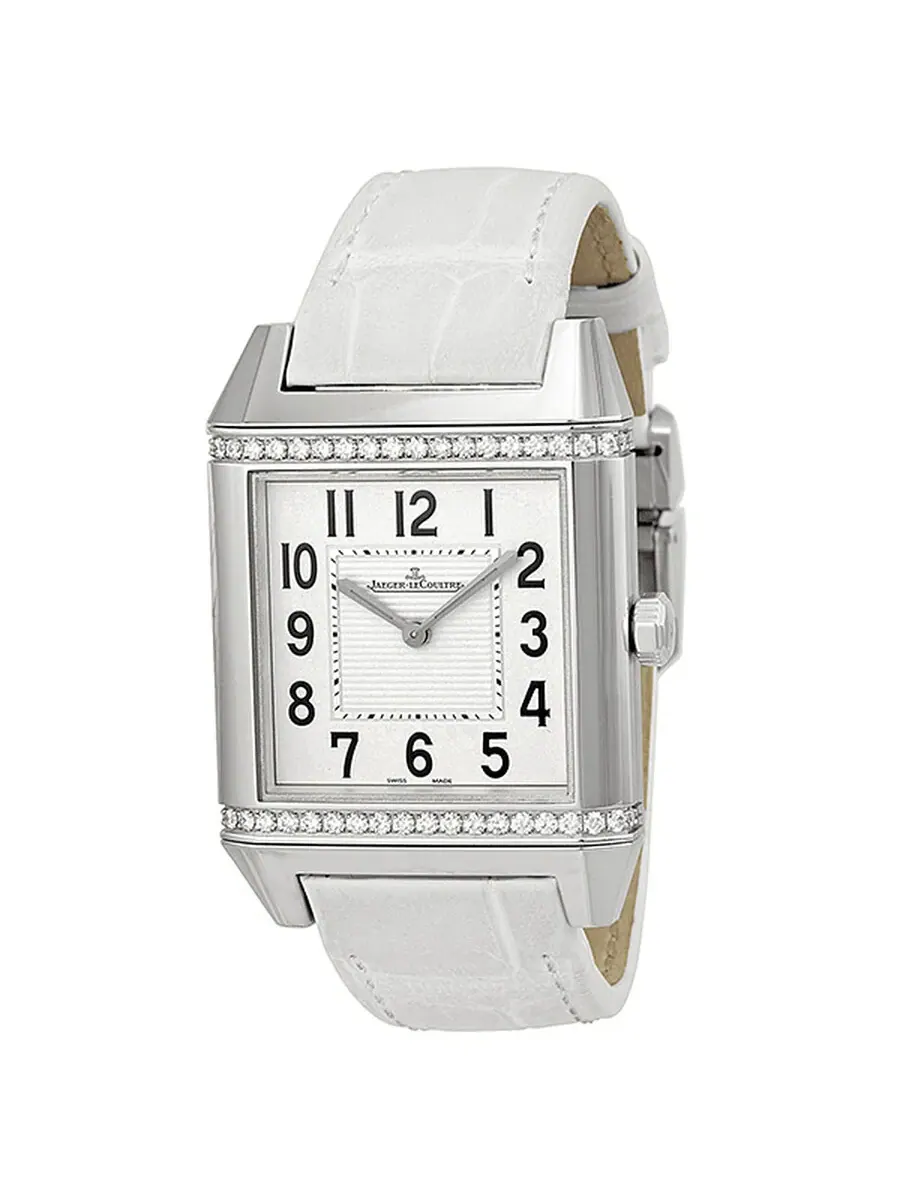 Женские часы Jaeger LeCoultre с белым циферблатом и белым кожаным ремешком Q7068421
