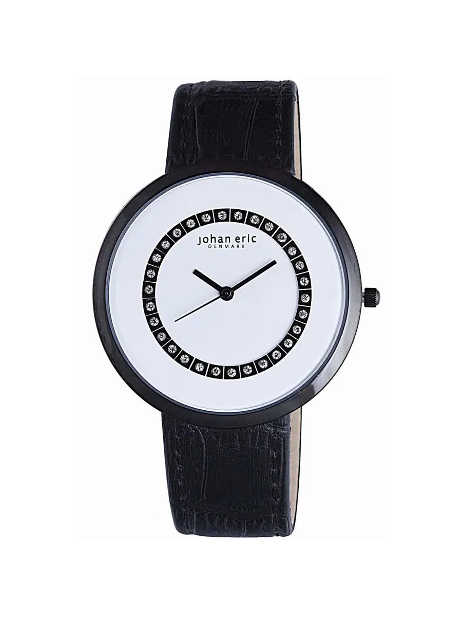 Женские часы Johan Eric Vejle Black IP Steel с черным кожаным ремешком и белым циферблатом JE5002-13-007