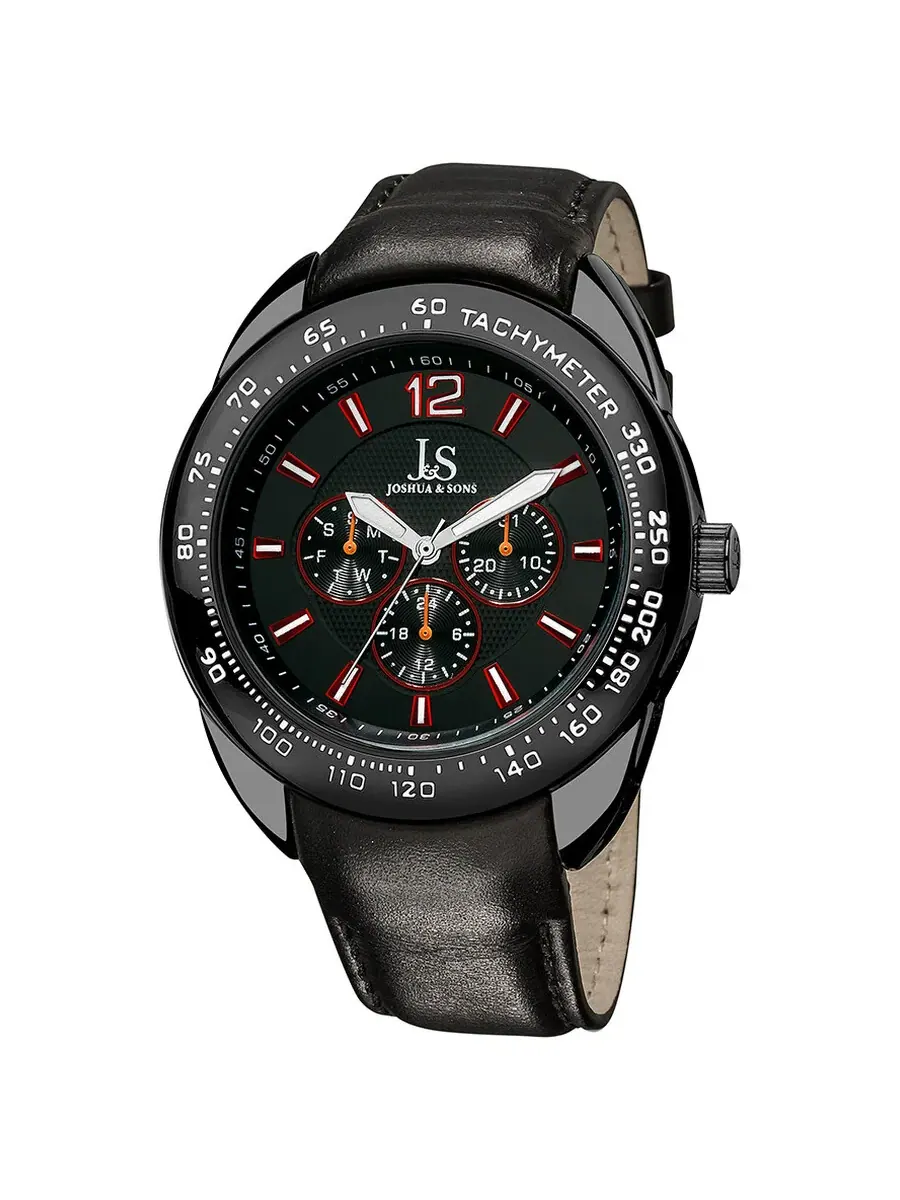 Мужские часы Joshua and Sons с черным циферблатом и черным кожаным ремешком JS-45-BK — черный