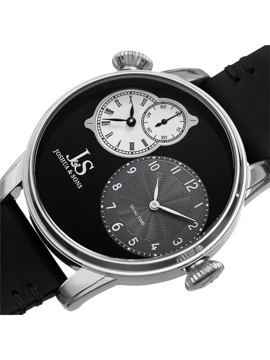 Мужские кварцевые часы Joshua and Sons Dual Time с черным циферблатом JX142SSBK — изображение 2 из 4, оттенок серебряный