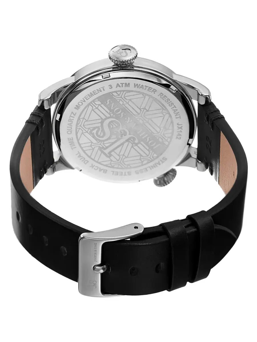 Мужские кварцевые часы Joshua and Sons Dual Time с черным циферблатом JX142SSBK — изображение 4 из 4, оттенок серебряный