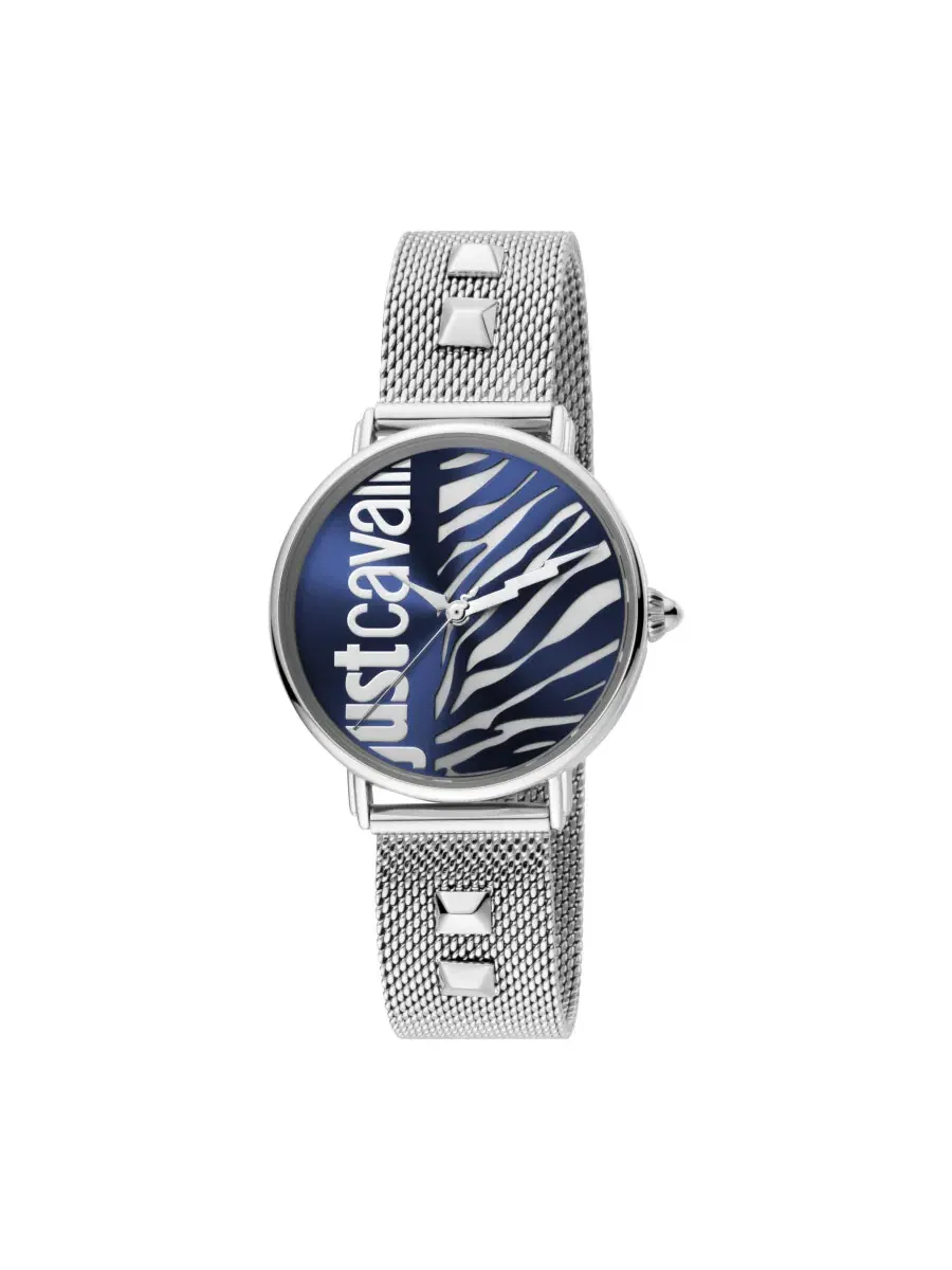 Женские часы Just Cavalli Animal с синим кварцевым циферблатом JC1L077M0065 — серебристый
