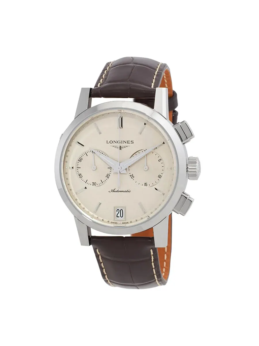 Мужские часы Longines 1832 Chronograph Automatic с бежевым циферблатом L48294922 — серебристый