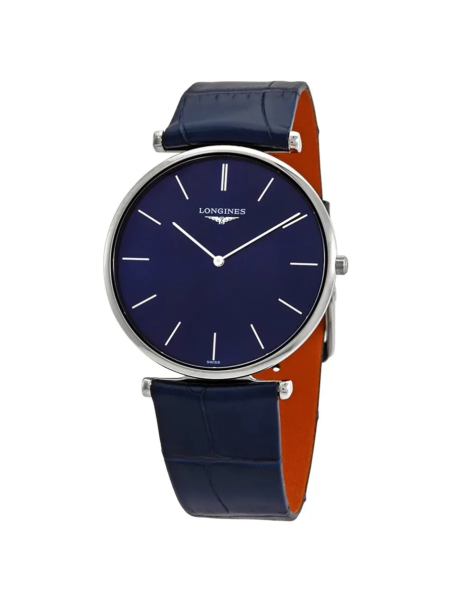 Мужские часы Longines с синим циферблатом Sunray и синим кожаным ремешком L4.766.4.95.2 — серебристый