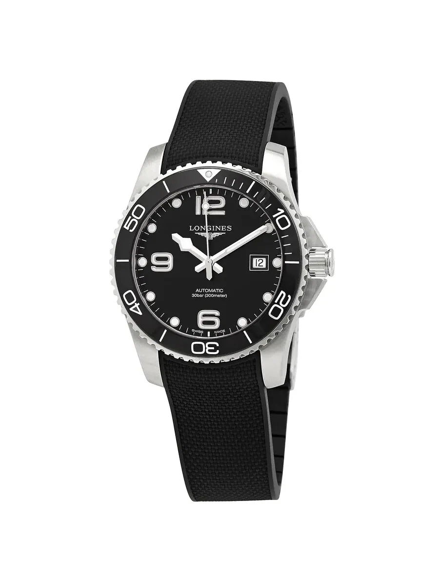 Мужские часы Longines Hydroconquest Automatic с черным циферблатом, диаметр 41 мм, модель L37814569 — черный