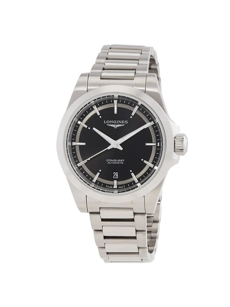 Мужские часы Longines Conquest Automatic с черным циферблатом L3.720.4.52.6 — серебристый