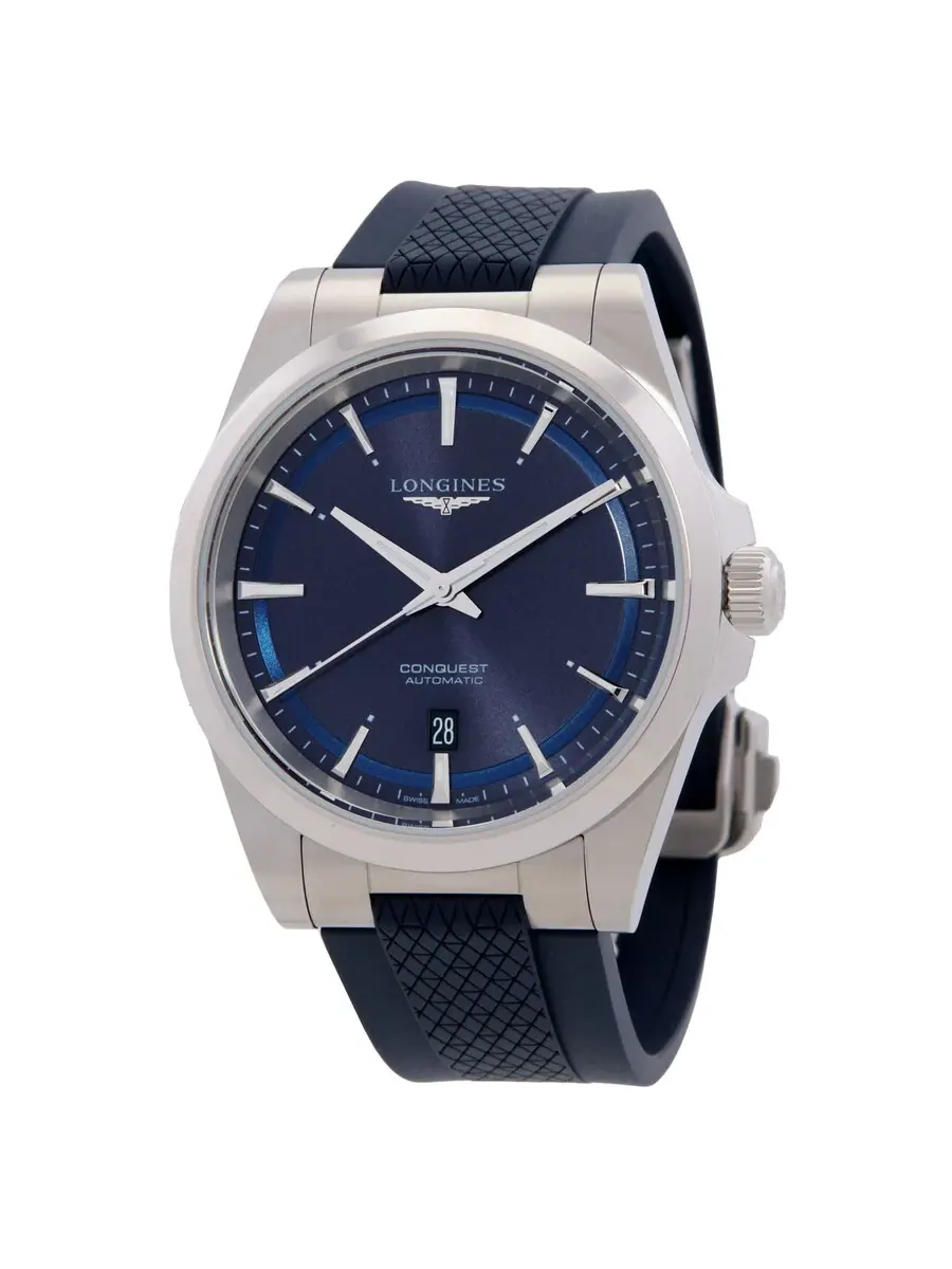 Мужские часы Longines Conquest Automatic с синим циферблатом L3.830.4.92.9 — серебристый