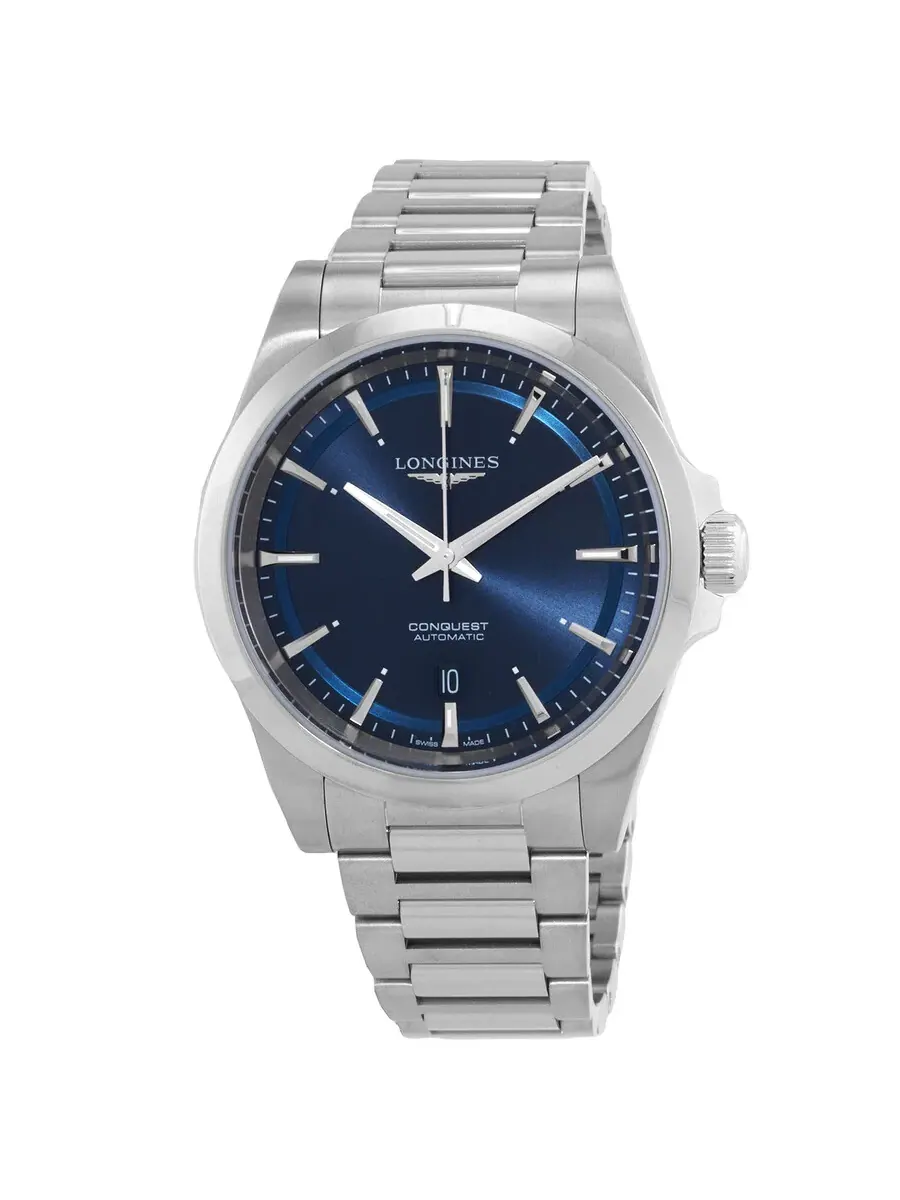Мужские автоматические часы Longines Conquest с синим циферблатом L3.830.4.92.6 — серебристый