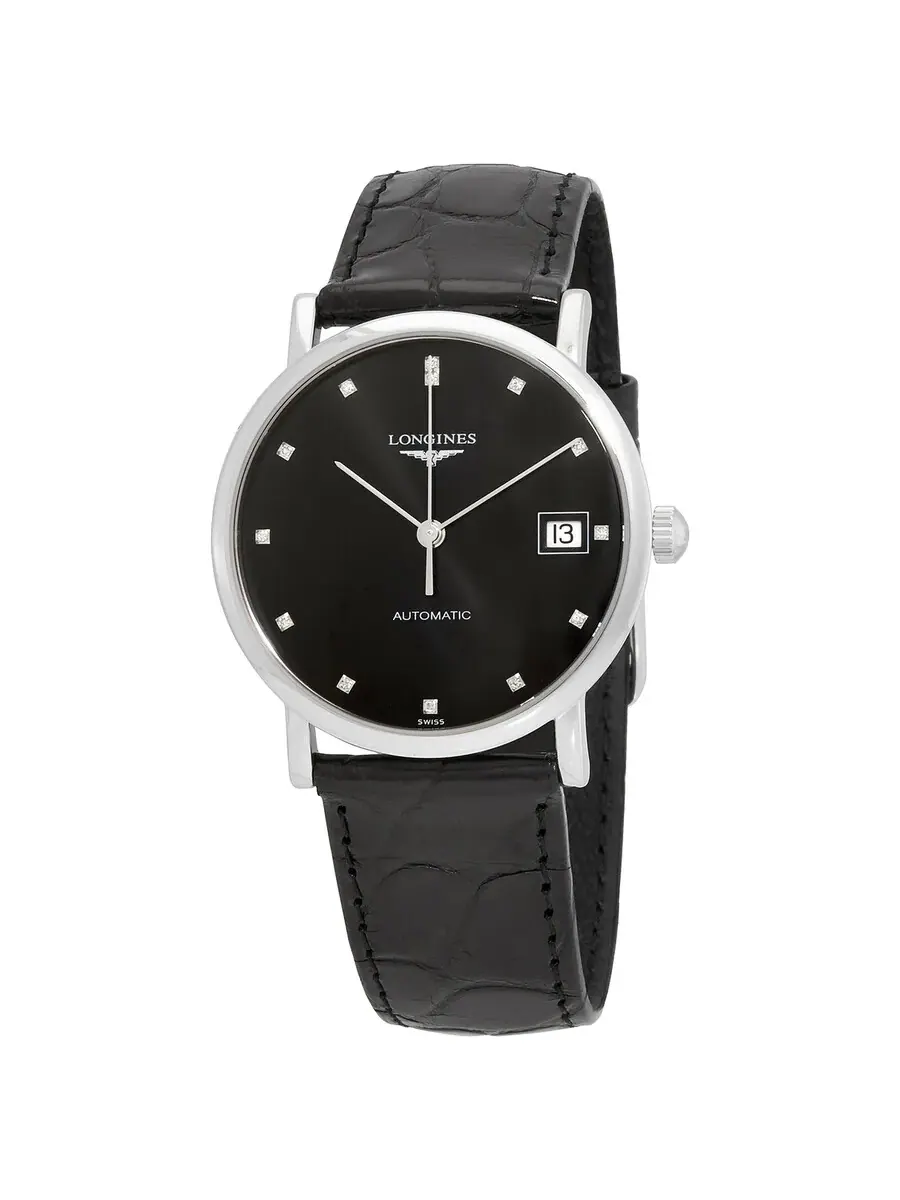 Женские часы Longines Elegant Automatic с черным циферблатом и бриллиантами L4.809.4.57.2
