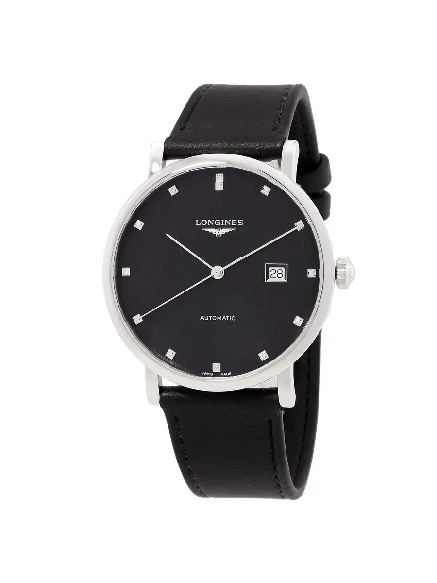 Мужские часы Longines Elegant Automatic с черным циферблатом и бриллиантами L4.911.4.78.2