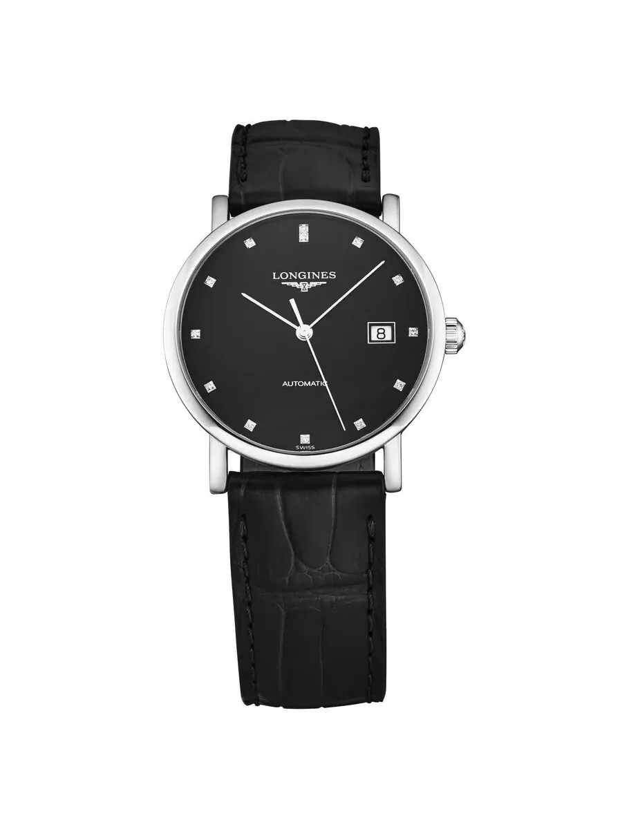 Мужские часы Longines Elegant с черным циферблатом и бриллиантами L4.810.4.57.2