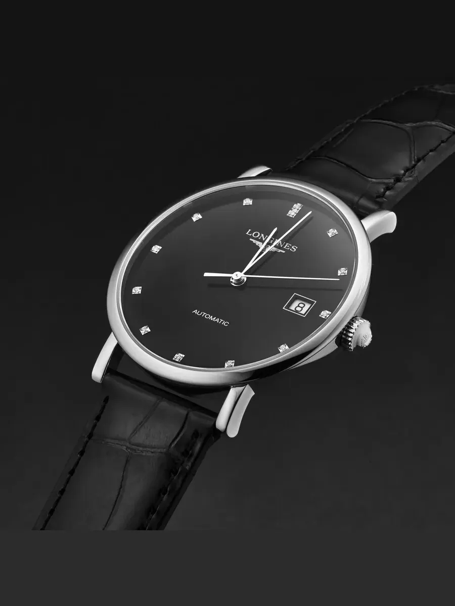Мужские часы Longines Elegant с черным циферблатом и бриллиантами L4.810.4.57.2 — изображение 2 из 4, оттенок серебряный