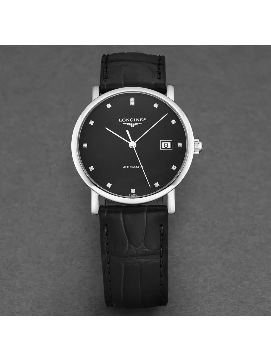 Мужские часы Longines Elegant с черным циферблатом и бриллиантами L4.810.4.57.2 — изображение 4 из 4, оттенок серебряный