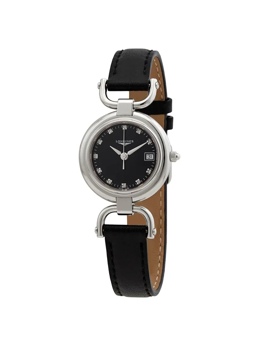 Женские часы Longines Equestrian Quartz с черным циферблатом и бриллиантами L6.130.4.57.0