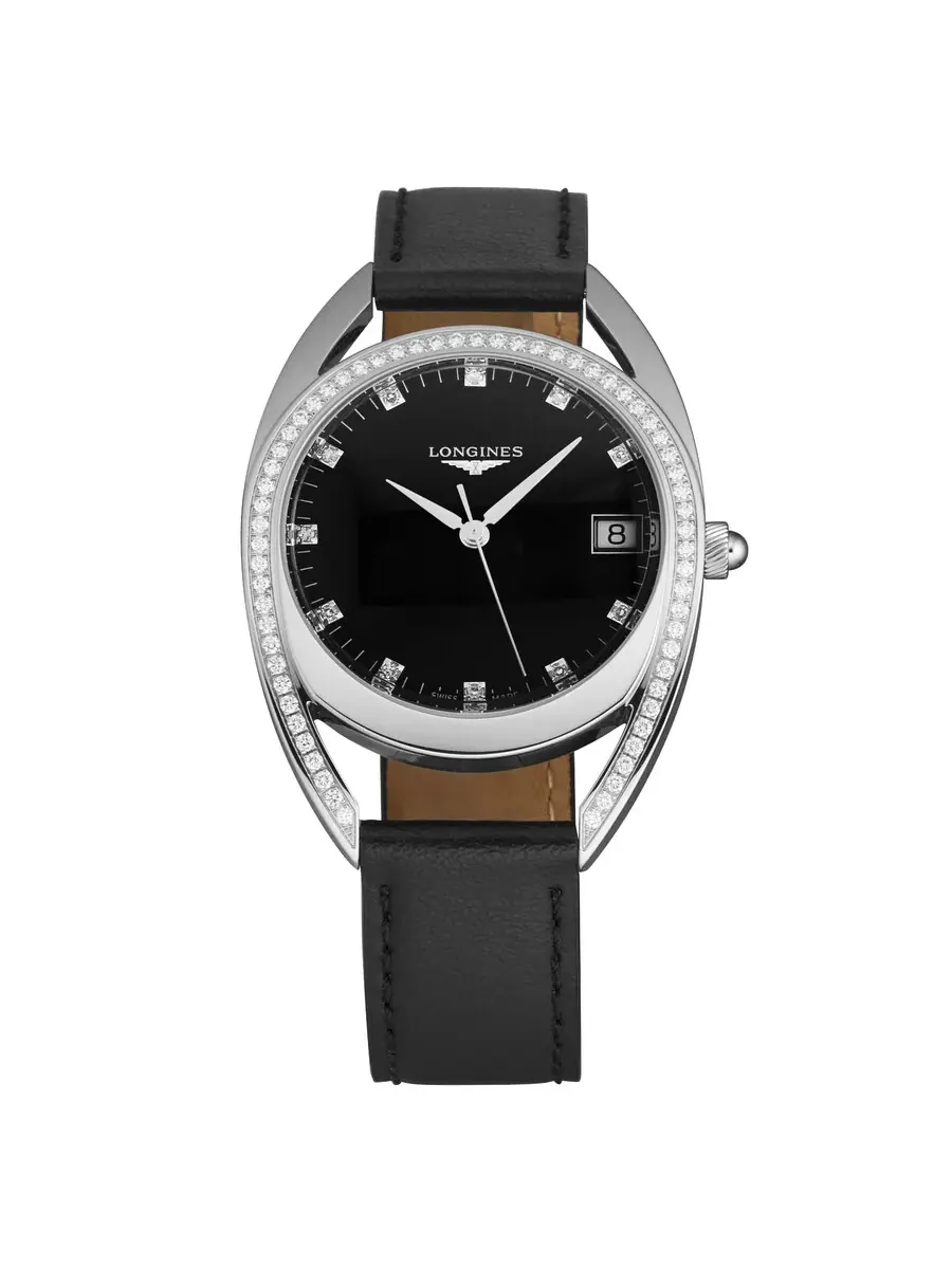 Женские часы Longines Equestrian Quartz с черным циферблатом и бриллиантами L6.138.0.57.0