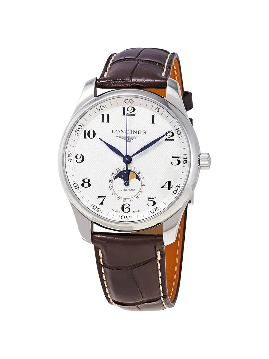 Мужские часы Longines Master с серебристым циферблатом и коричневым кожаным ремешком L29194783