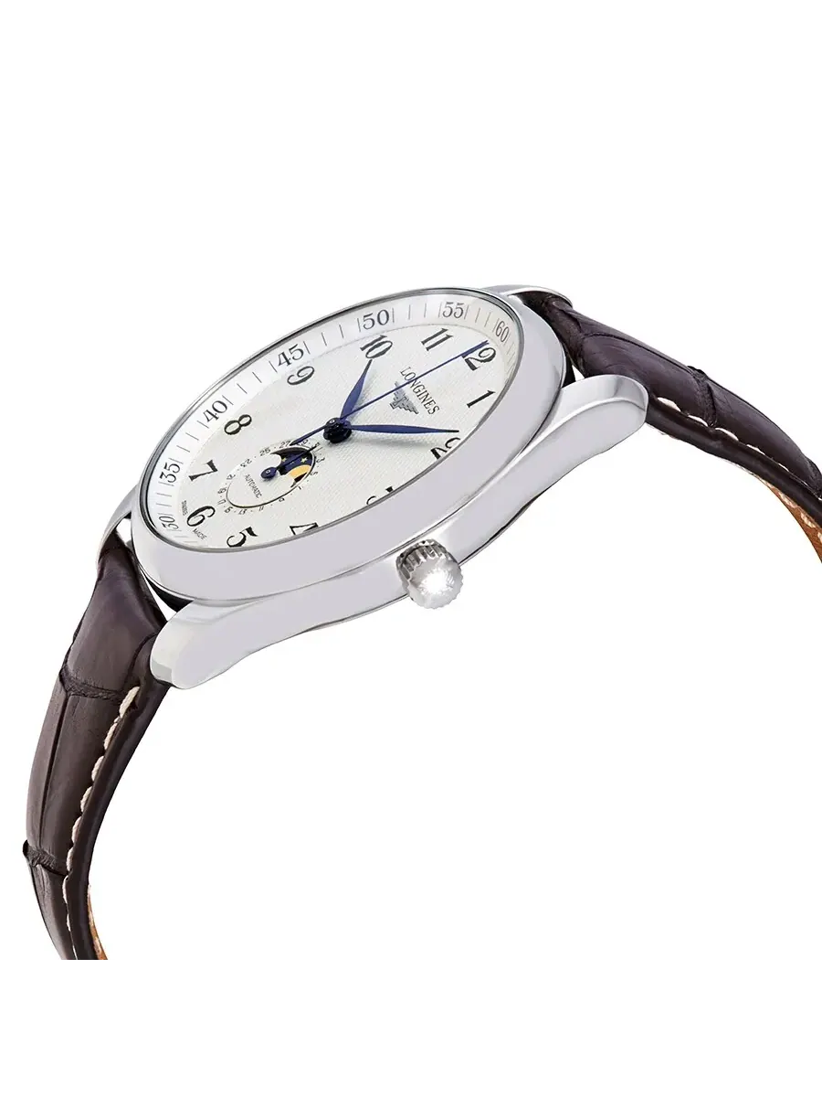 Мужские часы Longines Master с серебристым циферблатом и коричневым кожаным ремешком L29194783 — изображение 2 из 3