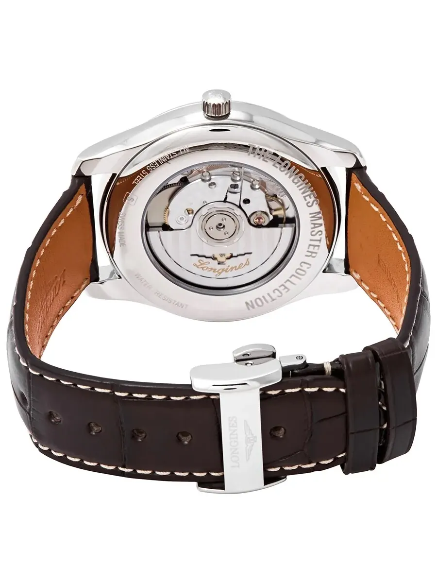 Мужские часы Longines Master с серебристым циферблатом и коричневым кожаным ремешком L29194783 — изображение 3 из 3