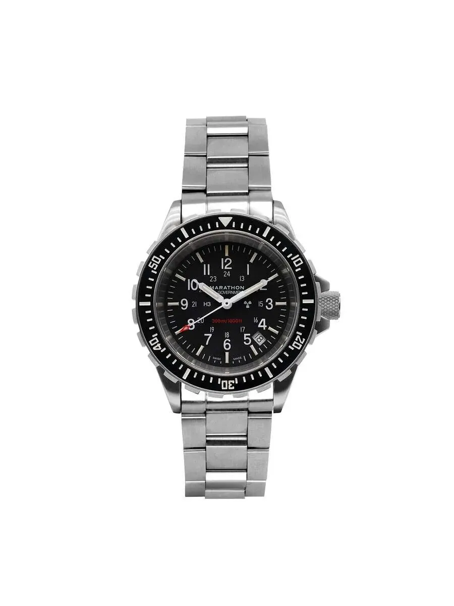 Мужские и женские часы Marathon 41мм Tsar Quartz с черным циферблатом WW194007SS-0112 — серебристый