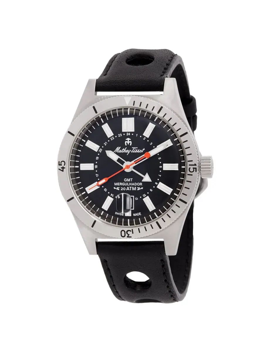Мужские часы Mathey-Tissot Mergulhador GMT Quartz с черным циферблатом MRGAN