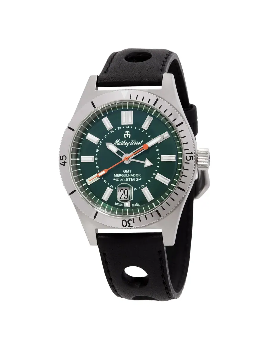 Мужские часы Mathey-Tissot Mergulhador GMT Quartz с зеленым циферблатом MRGAV