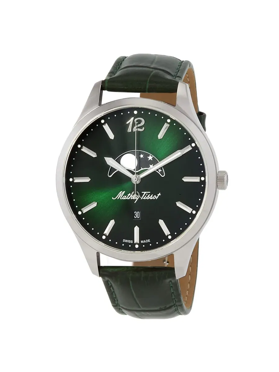 Мужские часы Mathey-Tissot Urban Moon Quartz с фазами Луны и зеленым циферблатом H411LAVM