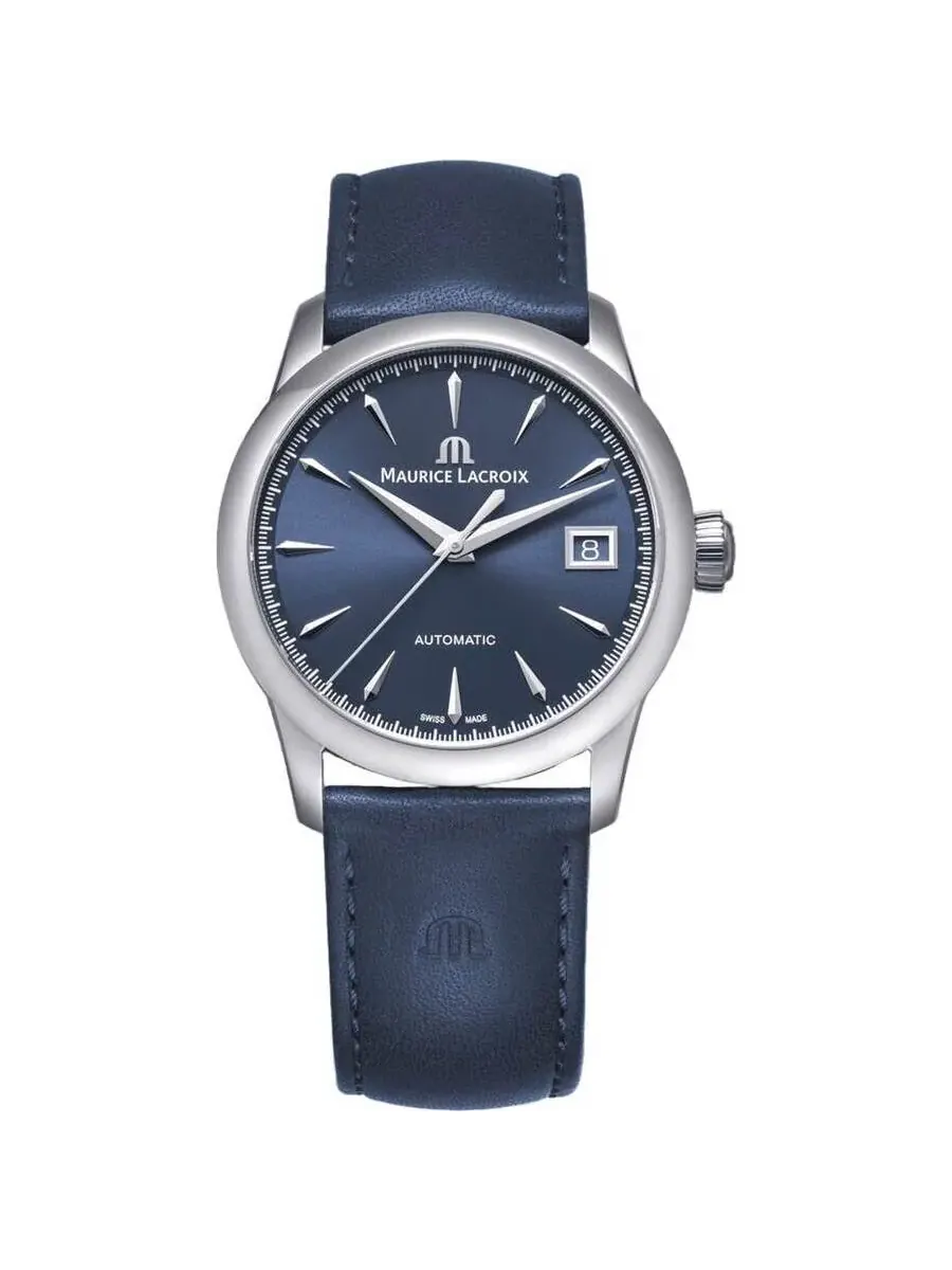Мужские часы Maurice Lacroix 1975 Automatic с синим циферблатом 756007-SS001-430-4 — серебристый