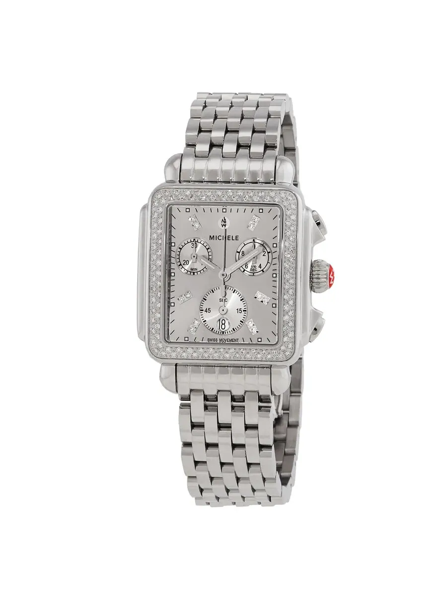 Женские часы Michele Deco High Shine Chronograph Quartz с алмазами и серебристым циферблатом MWW06A000804 — серебристый