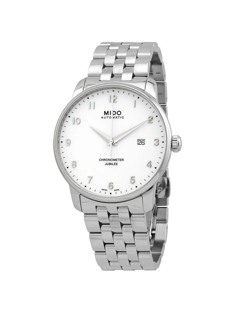 Мужские автоматические часы Mido Baroncelli с белым циферблатом, артикул M0376081101200 — серебристый