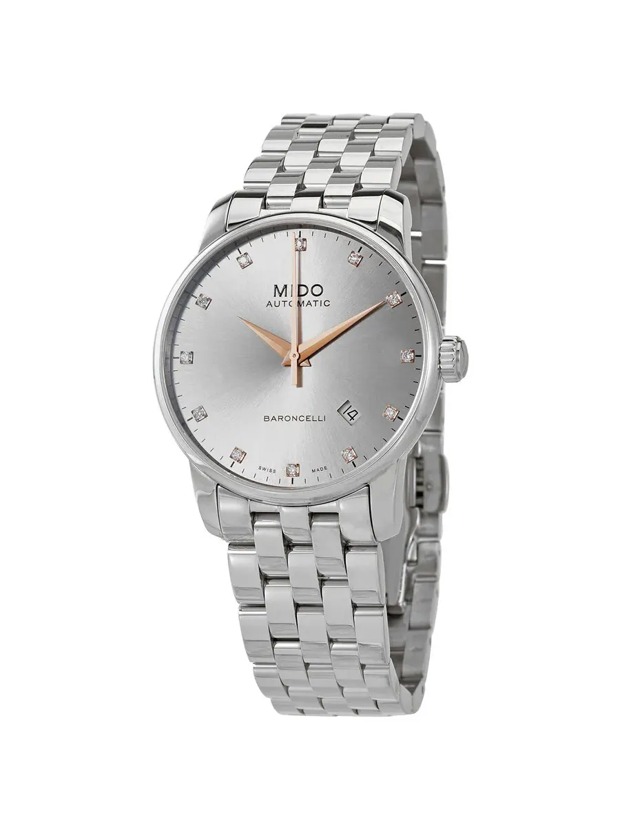Мужские часы Mido Baroncelli Automatic с бриллиантами и родиевым циферблатом M86004671 — серебристый