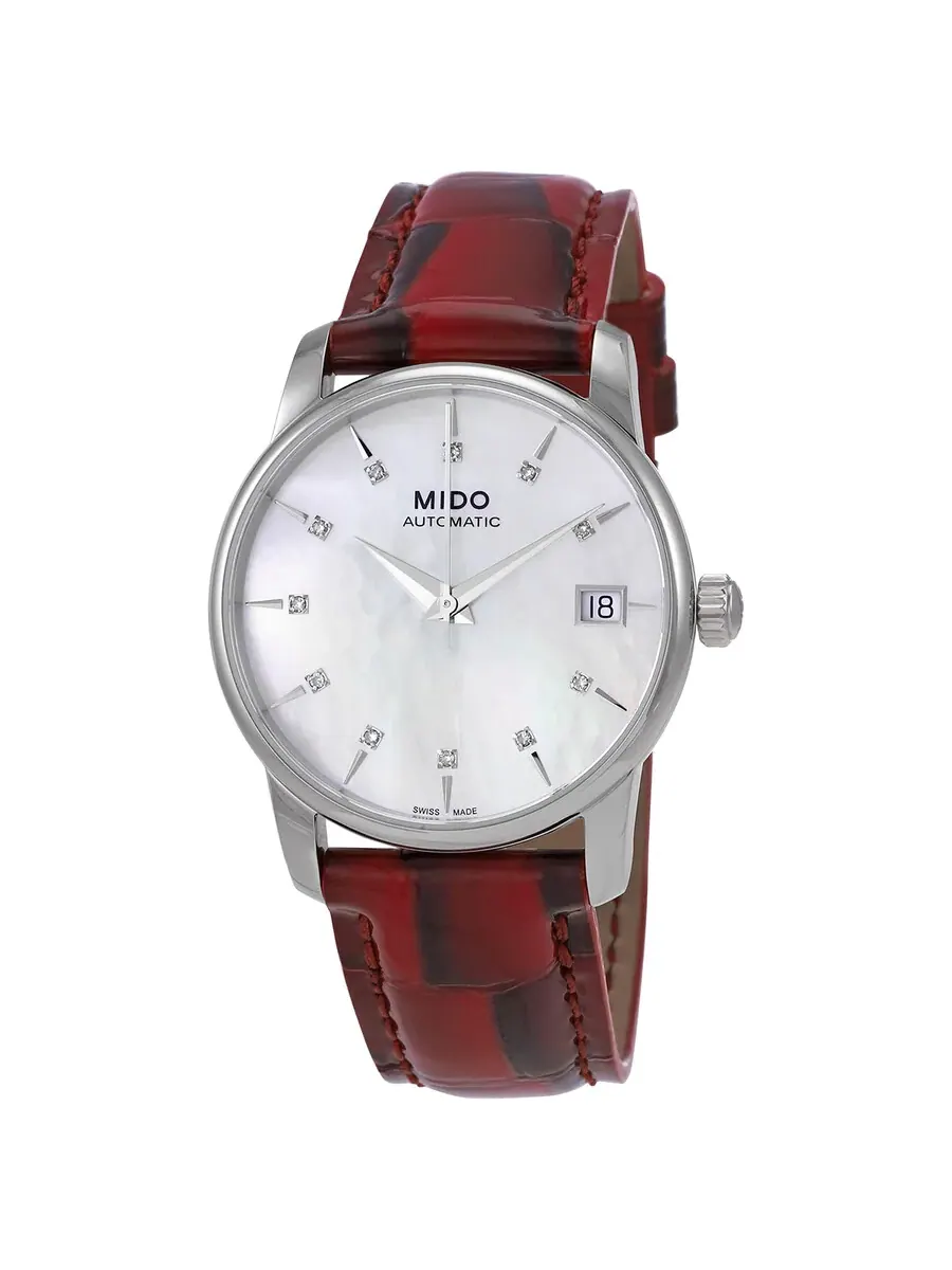 Женские часы Mido Baroncelli Automatic с белым перламутровым циферблатом и бриллиантами M0072071610600