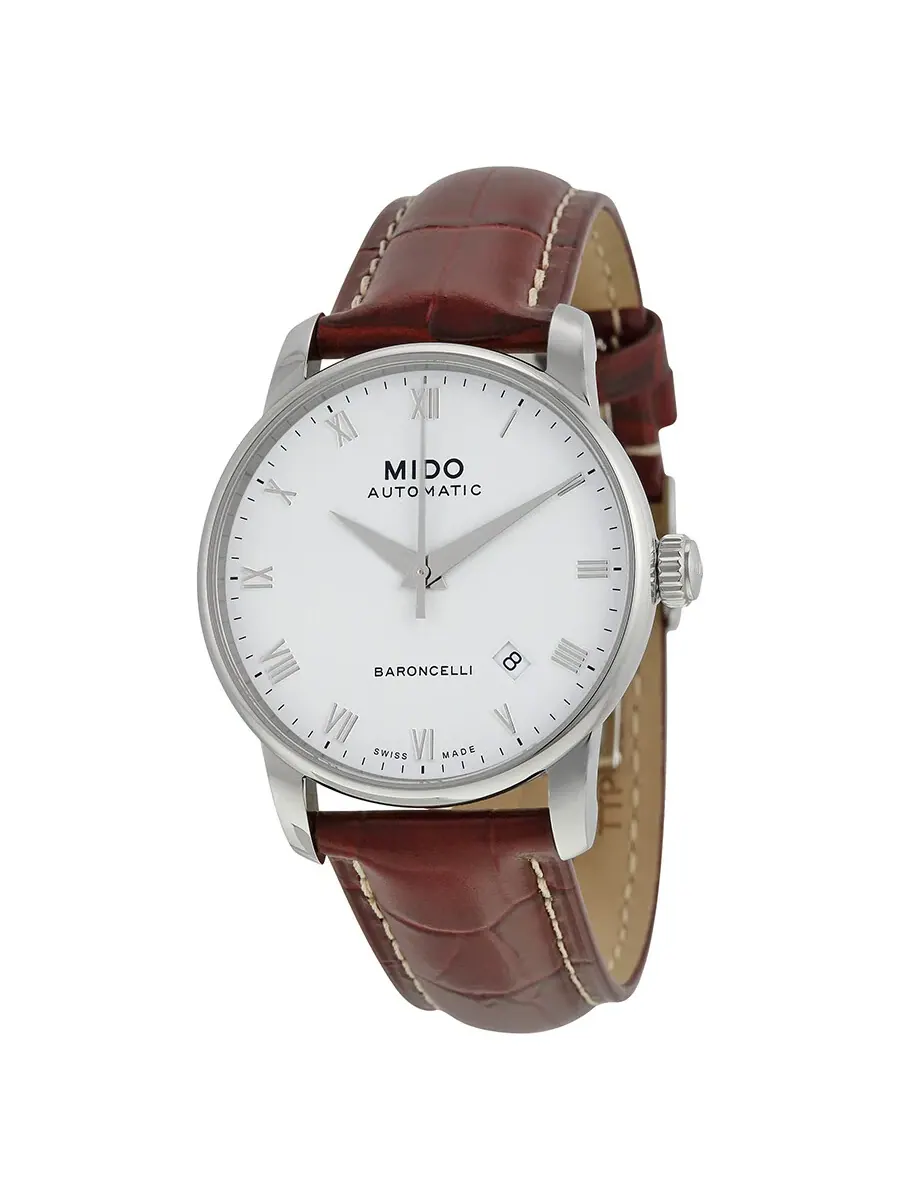 Мужские автоматические часы Mido Baroncelli с белым циферблатом, модель M86004268 — серебристый