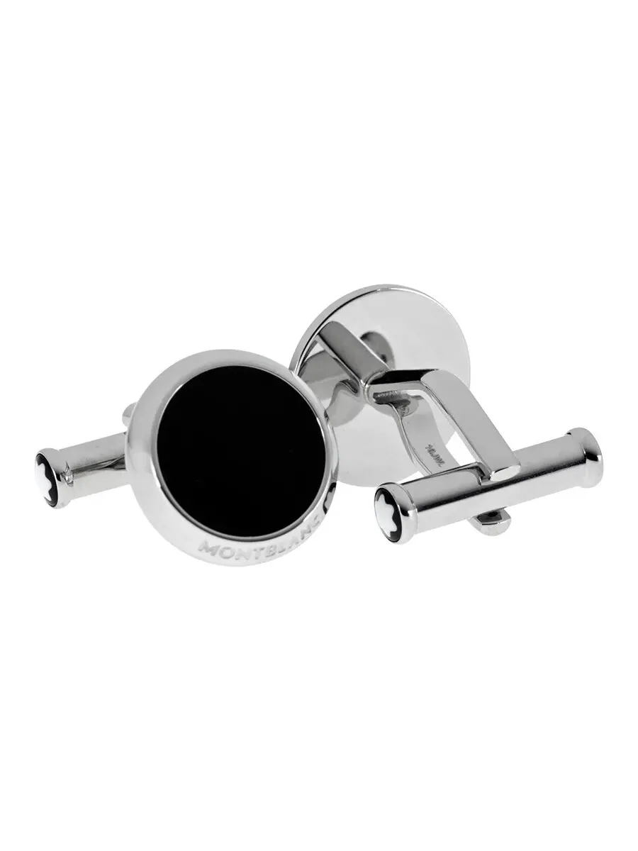 Запонки Montblanc из нержавеющей стали с черным ониксом 112896 — изображение 2 из 3, оттенок серебряный