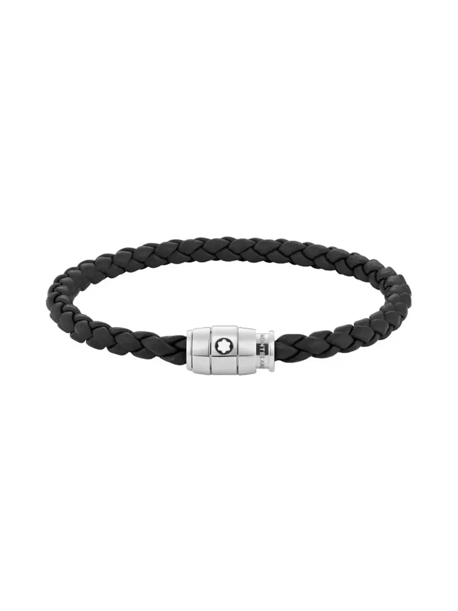 Браслет Montblanc из стали с черной кожей, размер 60