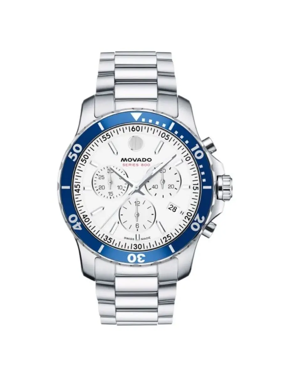 Мужские часы Movado 800 Chronograph Quartz с белым циферблатом 2600195 — синий