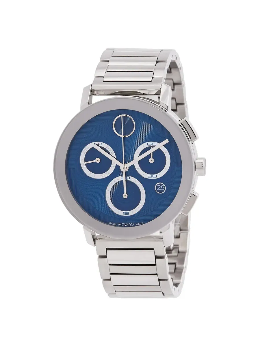 Мужские кварцевые часы Movado BOLD Evolution 2.0 Chronograph с синим циферблатом, артикул 3601231 — серебристый