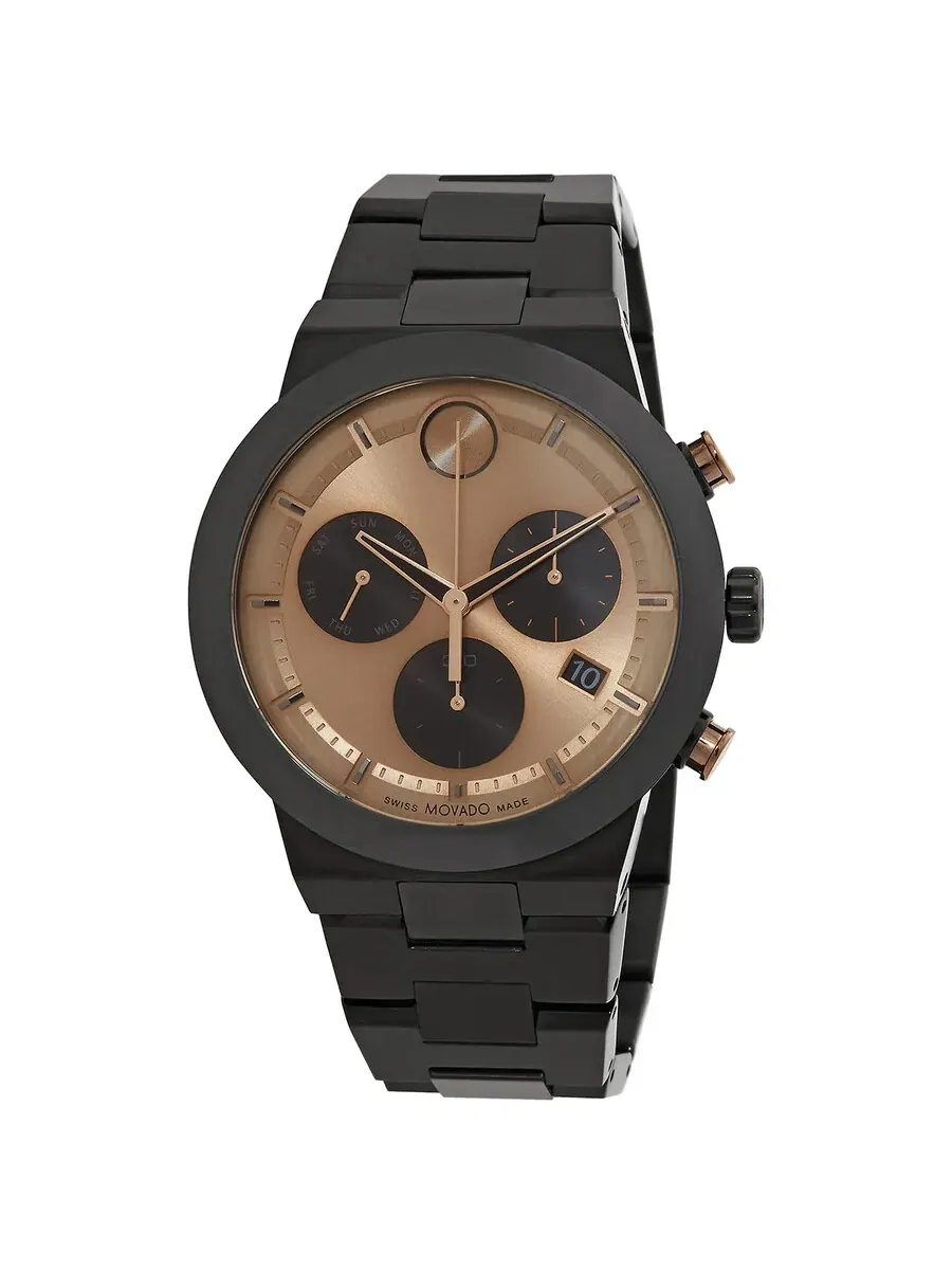 Мужские часы Movado Bold Fusion Chronograph Quartz с бронзовым циферблатом 3600897 — черный