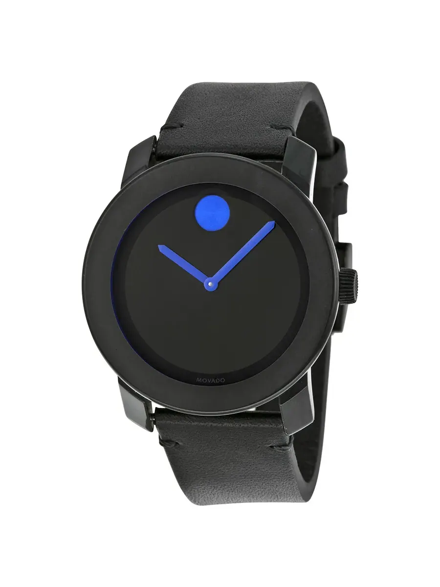 Мужские часы Movado Bold с кварцевым механизмом, черным циферблатом и черным кожаным ремешком 3600307