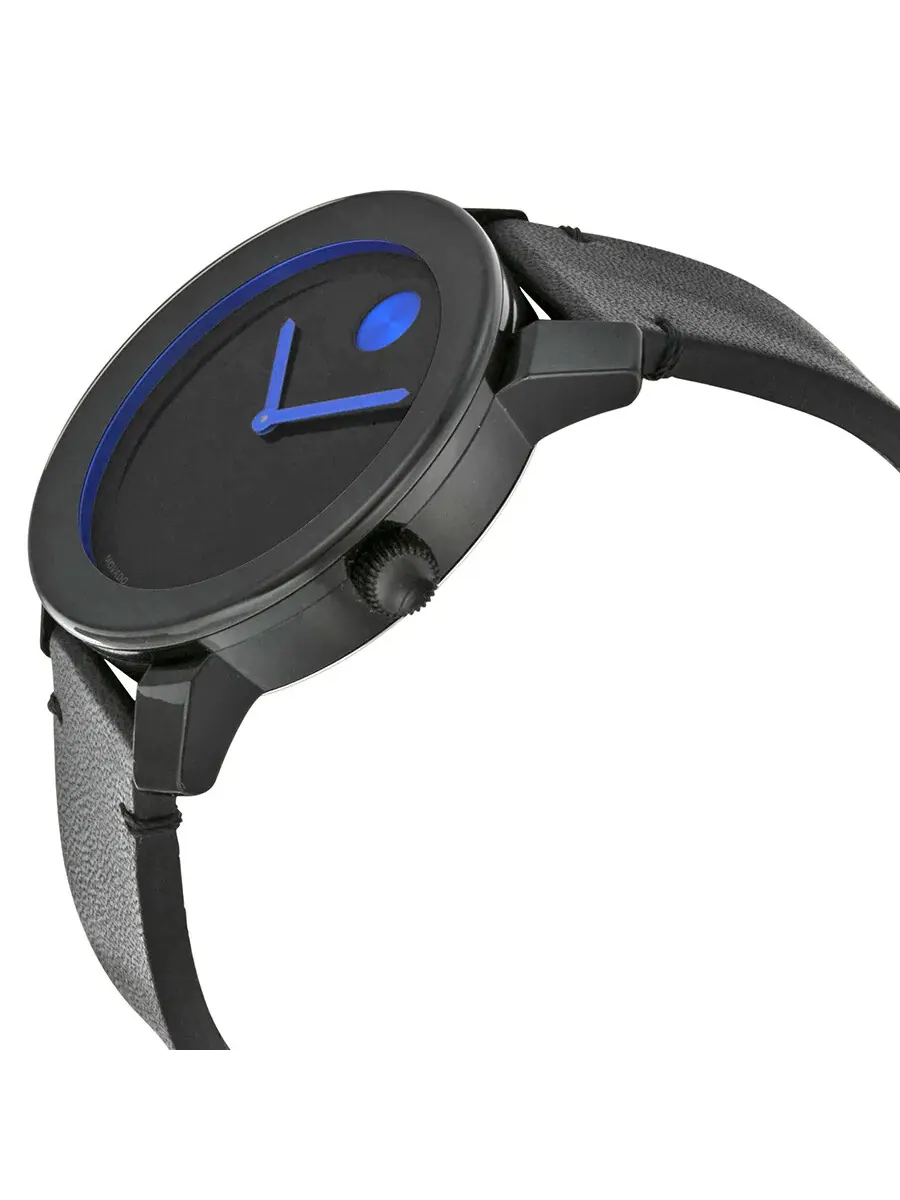 Мужские часы Movado Bold с кварцевым механизмом, черным циферблатом и черным кожаным ремешком 3600307 — изображение 2 из 4