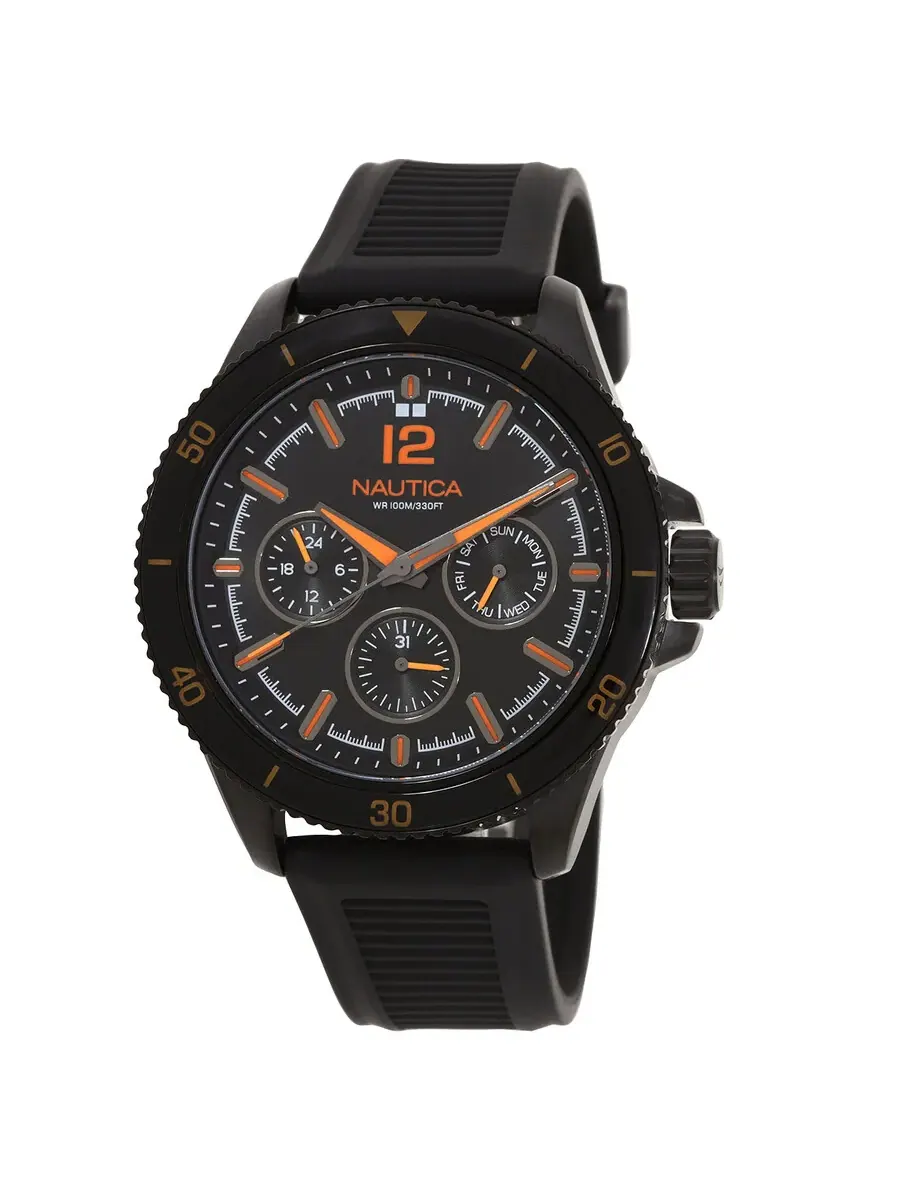 Мужские часы Nautica Nct Windros с многофункциональным кварцевым механизмом, черным циферблатом NAPWRS402 — черный