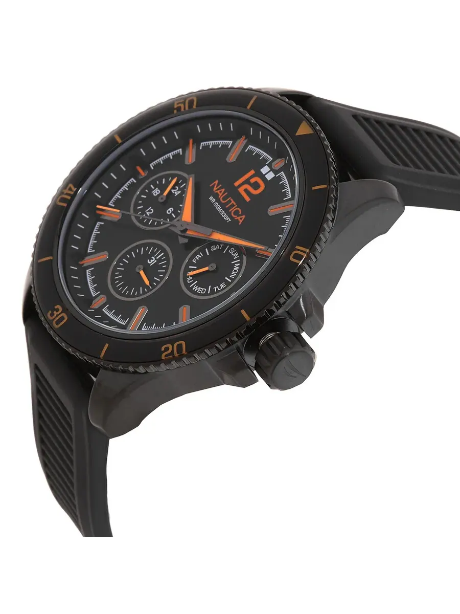 Мужские часы Nautica Nct Windros с многофункциональным кварцевым механизмом, черным циферблатом NAPWRS402, оттенок черный
