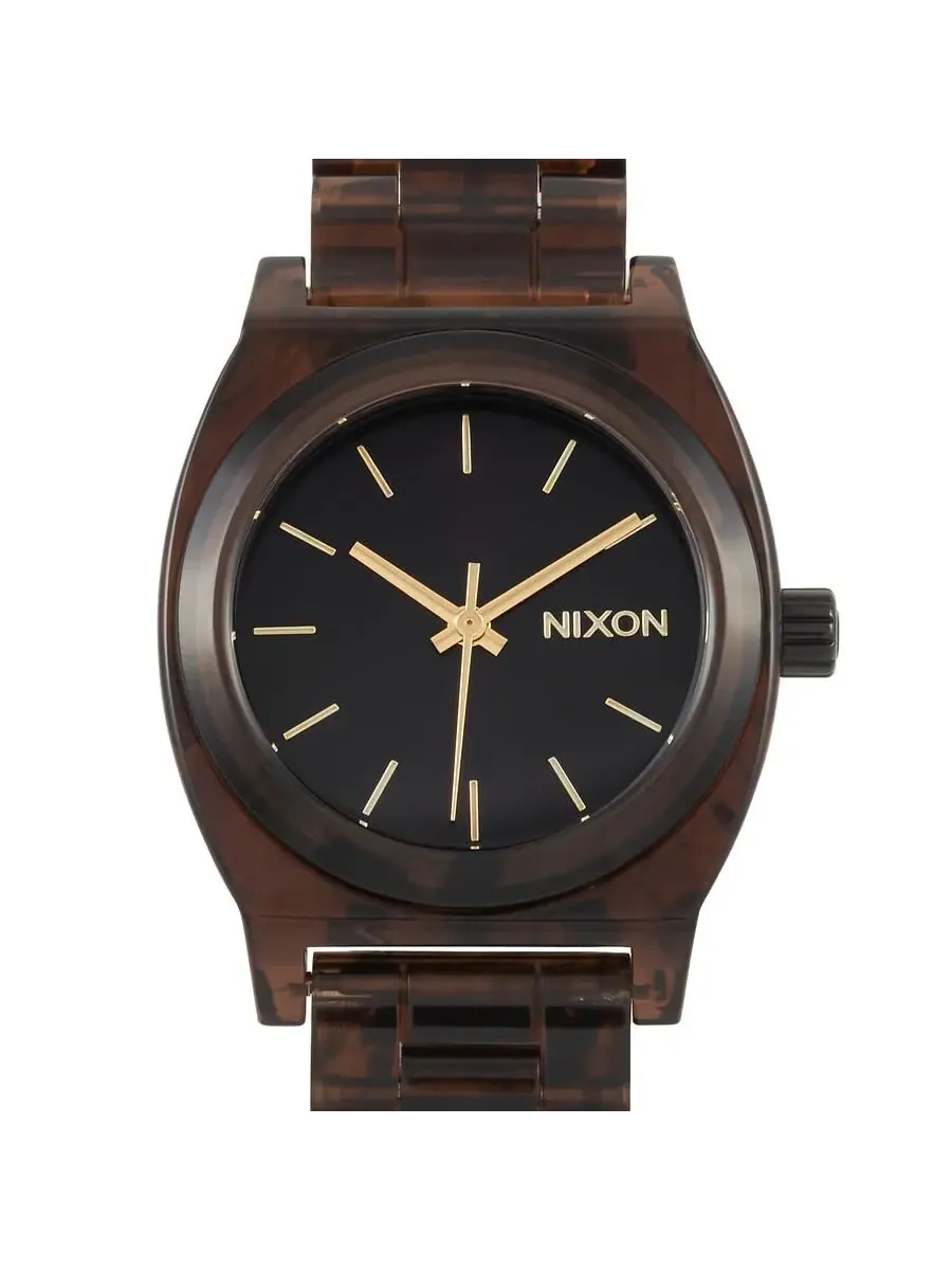 Женские часы Nixon Time Teller с кварцевым механизмом, черным циферблатом, корпус из ацетата A1214-400-00 — коричневый