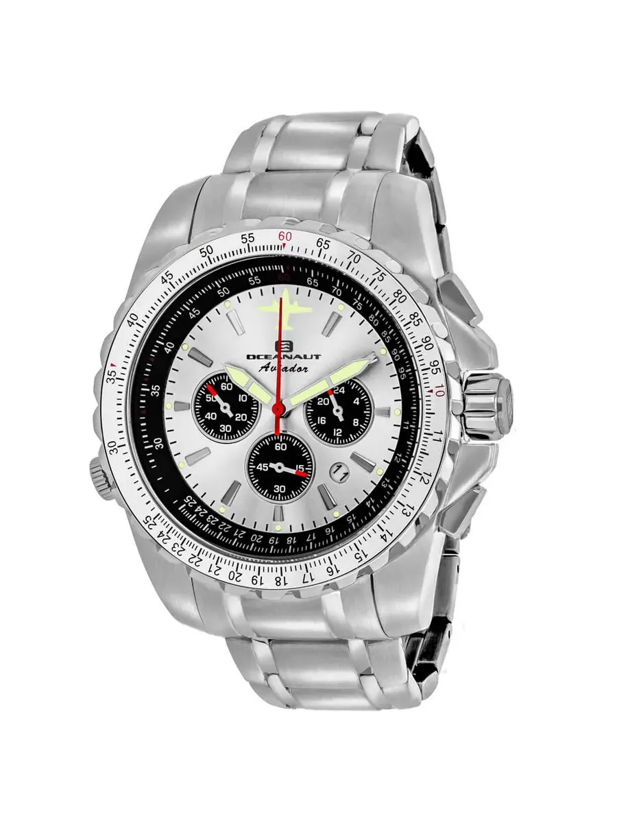 Мужские часы Oceanaut Aviador Pilot Chronograph Quartz с серебристым циферблатом OC0110 — серебристый