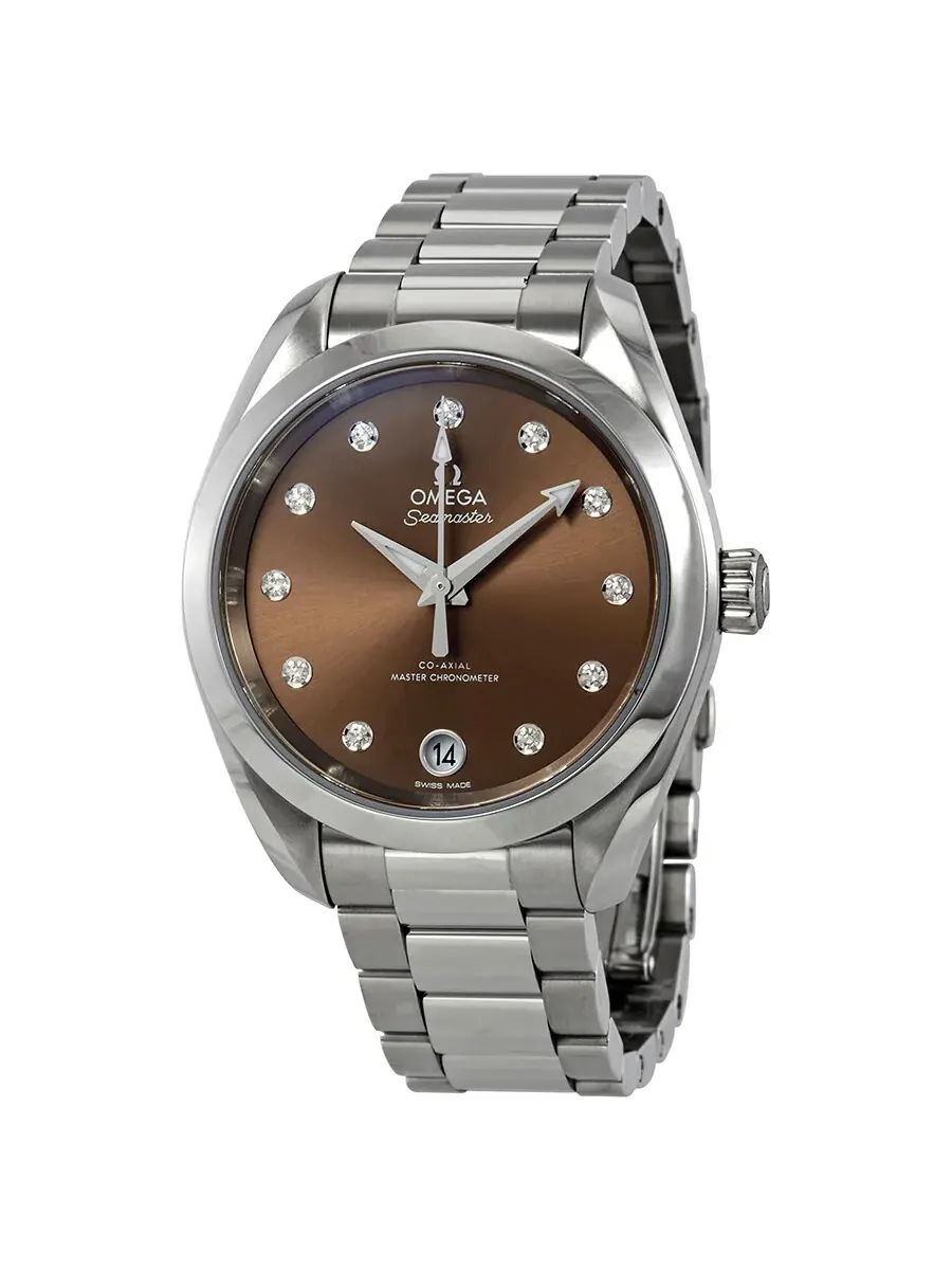 Женские часы Omega Seamaster Aqua Terra Automatic с коричневым циферблатом и бриллиантами 220.10.34.20.63.001 — серебристый