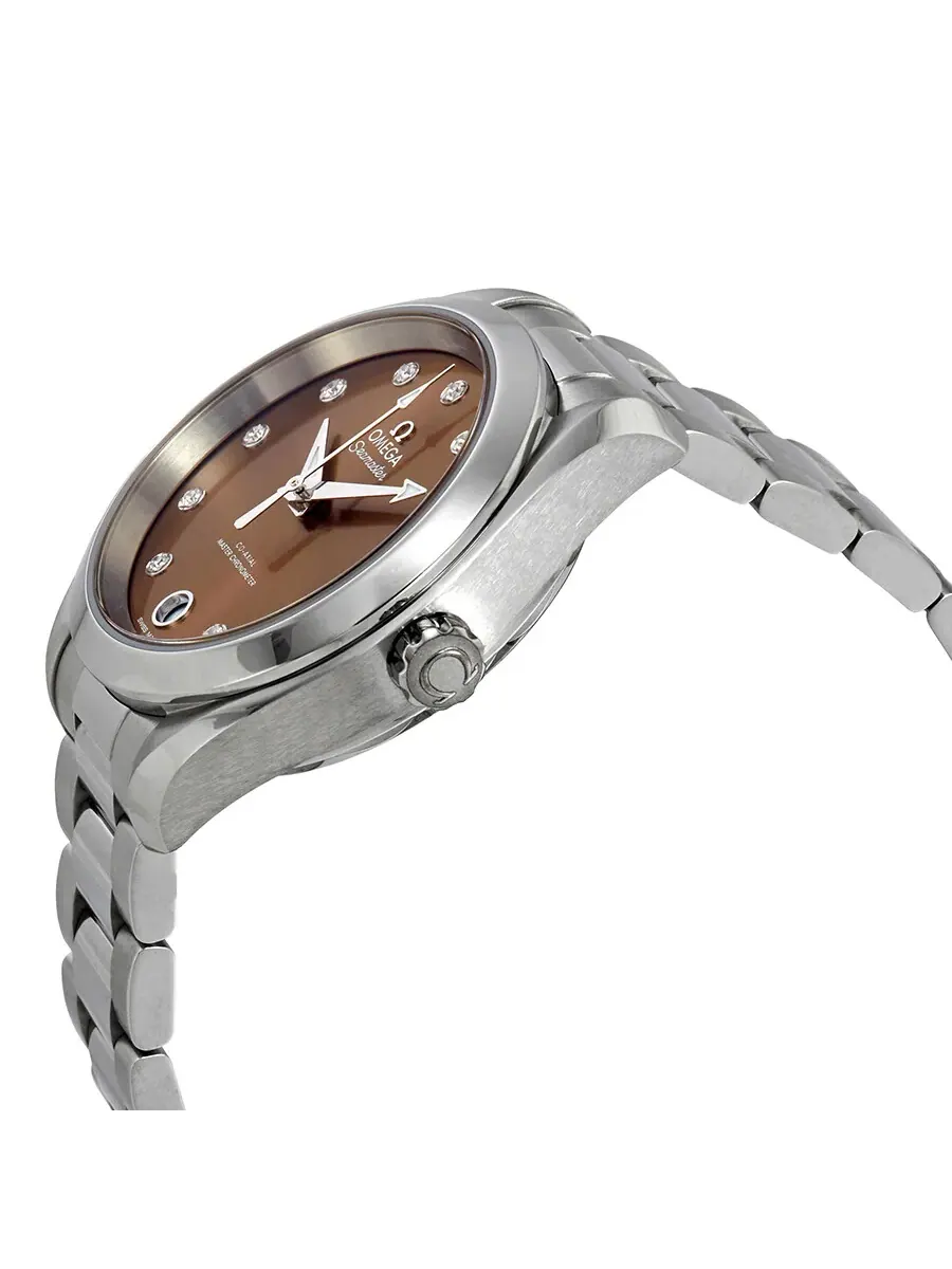 Женские часы Omega Seamaster Aqua Terra Automatic с коричневым циферблатом и бриллиантами 220.10.34.20.63.001